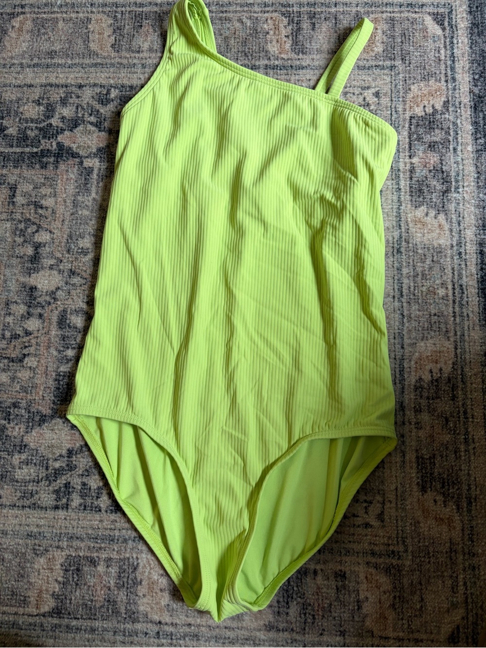 Athleta Neon Yellow One-Shoulder Ribbed Kids Swimsuit